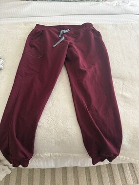 Figs Burgundy Track Joggers with Drawstring